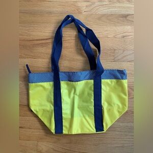 NWOT Joe Boxer Zipper Top Tote Bag.  Bright Yellow and Blue ~ Polka Dot trim